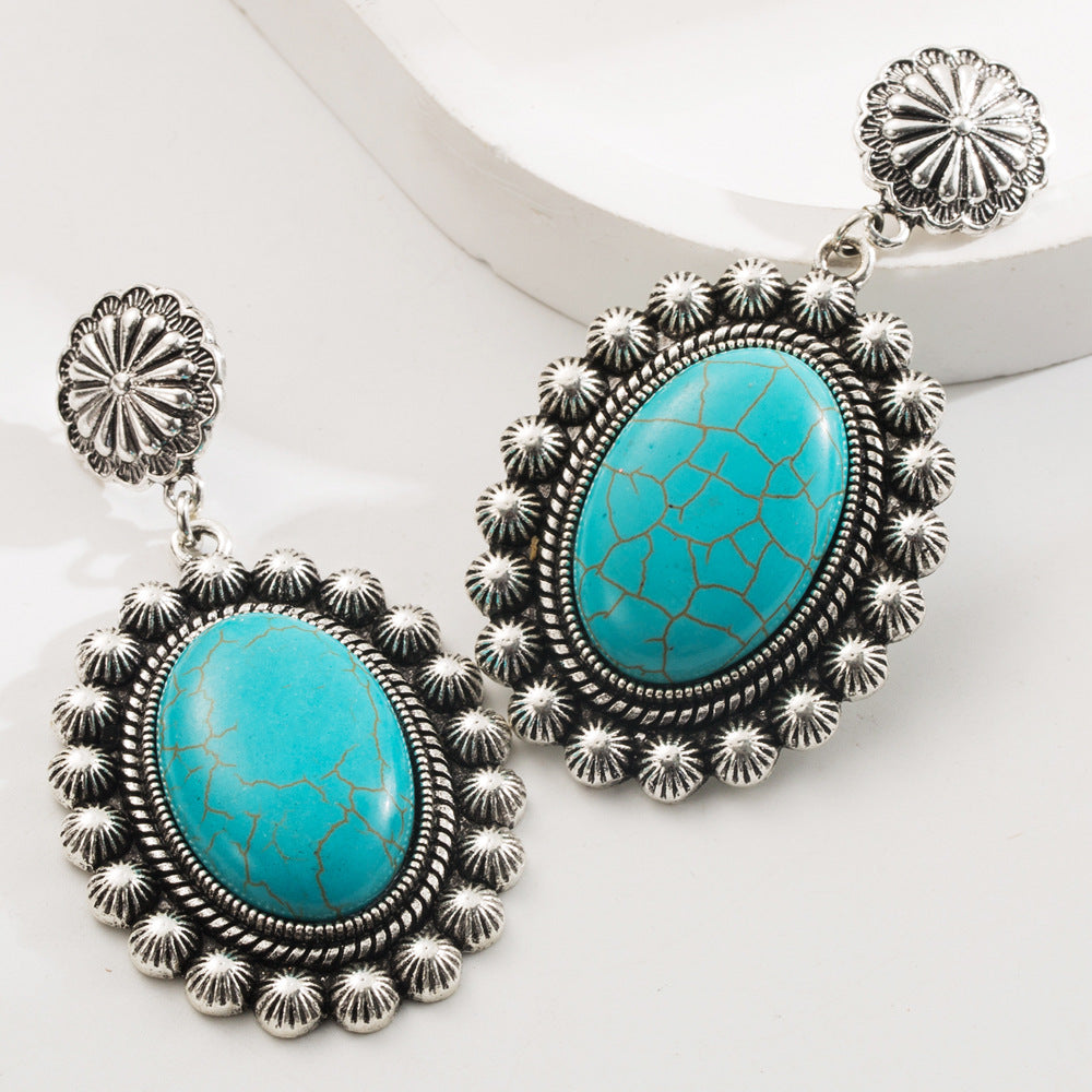 Wholesale Turquoise Alloy Vintage Geometric Bohemian Style Vintage Earrings Female